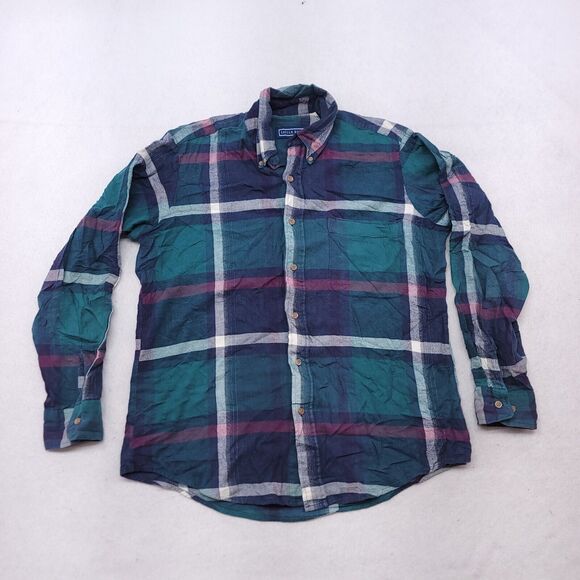 Savile Row Madras Flannel Button Up Casual Shirt Mens Size M Green Purple - Picture 1 of 10